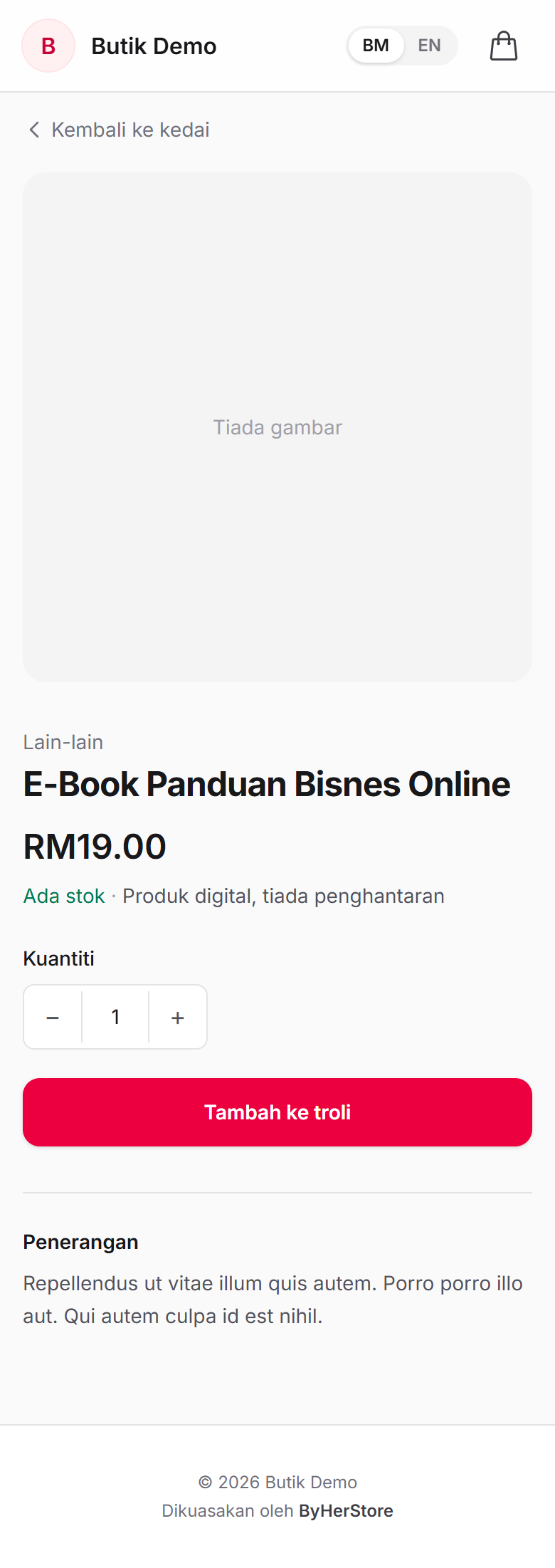 Product page for the e-book with Add to cart button